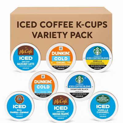 30-Count Cold Brew& Iced Coffee K-Cup Pods Variety Pack: Starbucks, Mcdonalds, Dunkin, Green Mountain, Donut Shop - Signature Black, Vanilla, Hazelnut Latte,Mocha Frappe, Caramel Coffee with Recipe eBook