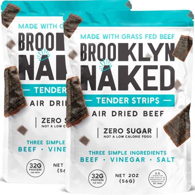 Brooklyn Naked Tender Strips - (2 oz, Pack of 2)  Chewy Air Dried Grass Fed Protein Snacks  Sugar Free Beef Jerky Alternative  Organic Beef Snacks  Whole 30 Approved Foods, AIP, Paleo, Keto, Carnivore Friendly & Gluten Free