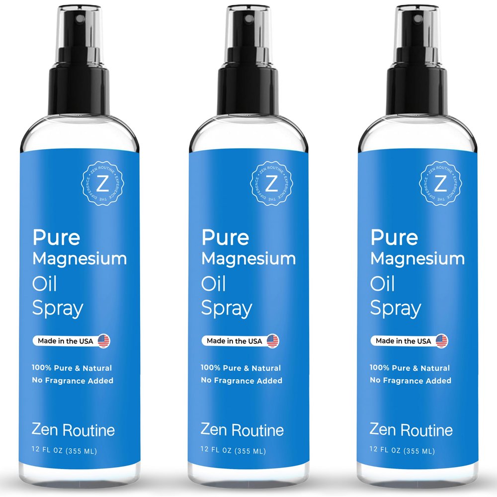 Pure Magnesium Oil Spray 12oz (3-Pack)  USP Grade Topical Magnesium for Feet, Body & Muscles  Helps with Leg Cramps, Relaxation & Recovery  Made in USA