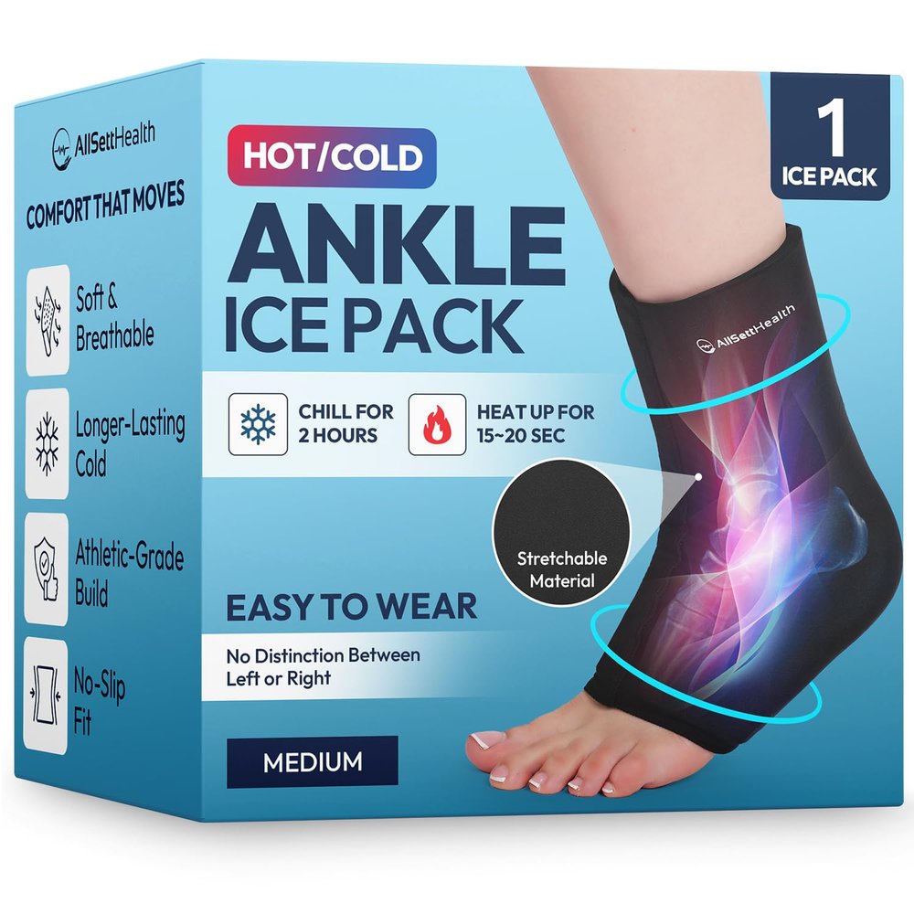 Ankle Ice Pack Wrap for Swelling - Hot/Cold Therapy Ice Wrap for Foot Pain Relief, Heel Pain Relief, Plantar Fasciitis, Achilles Tendonitis Relief, Sprained Ankle Compression, Medium