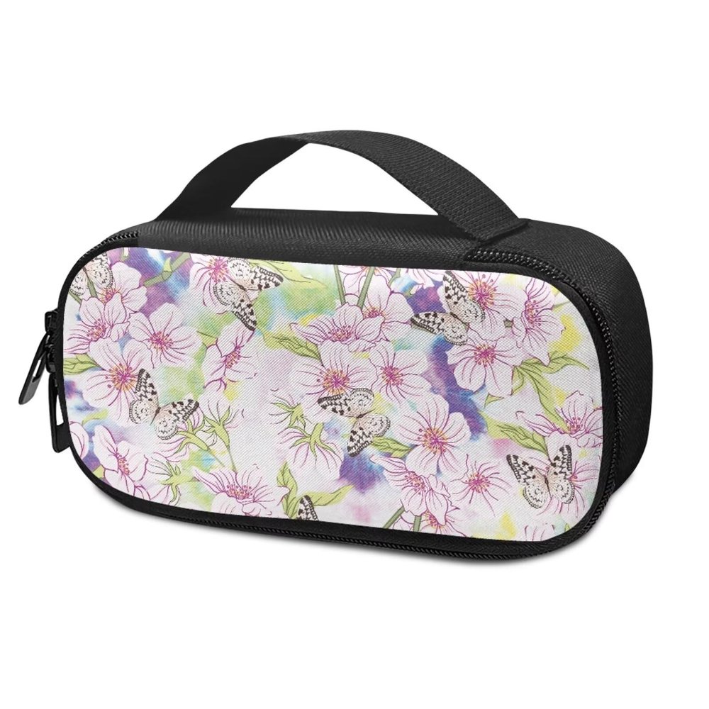 ASQVTIFE Pink Flowers Butterflies Insulin Cooler Travel Case Diabetes Cold Bag Diabetic Medication Cooler Bag Mini Medical Cooling Pouch Insulated Cooler Bag Small Diabetic Bags for Supplies