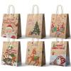 24Pcs Kraft Gift Bags - Medium Christmas Paper Bags with Handles, Six Designs for Holidays Party Favors view 1