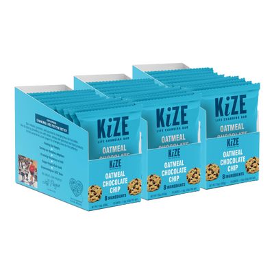 KiZE Energy Bars - Oatmeal Chocolate Chip - 30-Count - Gluten Free, Dairy Free, Non-GMO, and High Protein Meal Replacement Energy Bars, Clean and Simple Food Ingredients - 7g High Protein Snacks (30 Count)