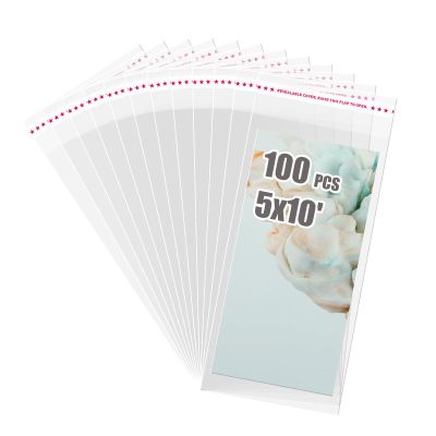 Egofine Self Sealing Cellophane Bags 100 PCS Clear Resealable Sleeves Bags for 5x10 Photo Mats (Bag Size: 5x10 inches)