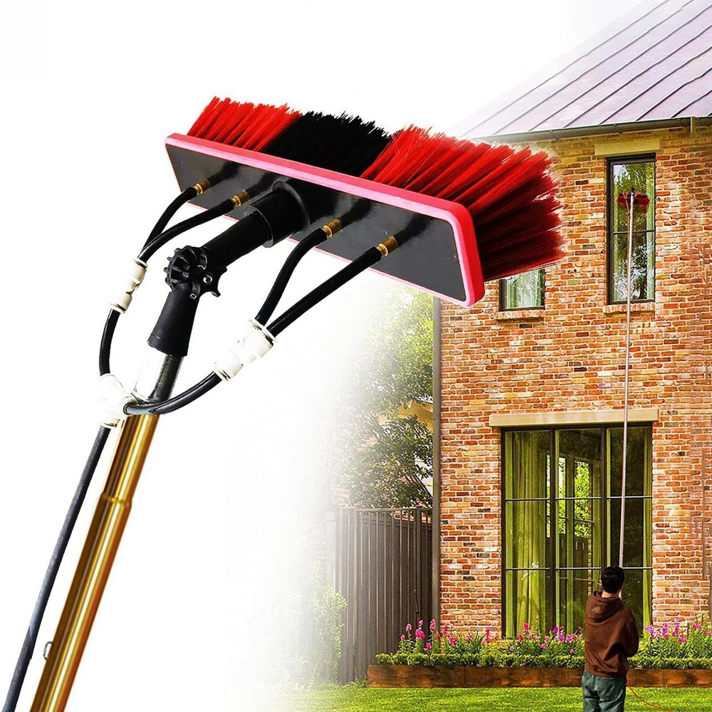 Window Cleaning Pole, Water Fed Telescopic Pole Kit Extendable Conservatory Roof Cleaner Brush Outdoor Window Glass Solar Panel Spray Washer Cleaning Equipment