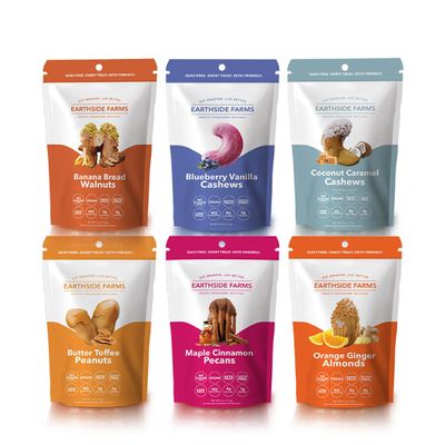 Earthside Farms Candied Nuts, Low Sugar Keto snack, Gluten Free, Plant Protein, Vegan, Whole, Natural, Superfood Healthy Snack, Pack of 6 (4 Ounce)