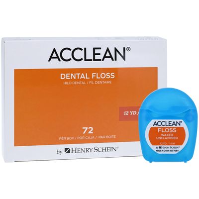 Acclean Dental Floss, Shred Resistant Nylon, Waxed, 12 Yards, Unflavored, 72/Bx.