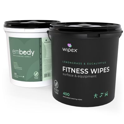 Wipex Gym Cleaning Wipes Bundle - Get (1) 400ct Lemongrass Surface Wipes & (1) 225ct Body Cloths for After Workout, Plant-Based Fitness Equipment Wipes, Clean Surfaces & Mats and Peloton Bike