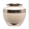 Adult Brass Urn for Human Ashes - White Enamel Pattern - Phoenix Memorials Eternity Cremation Urns - with Silver Etched Band Threaded Lid - Memorial, Funeral, Burial, Cemetery, or Home Decorative Urn view 1