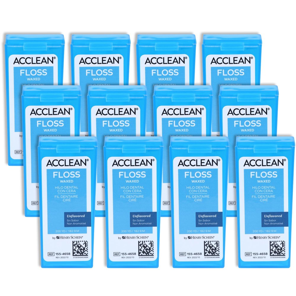 Acclean Dental Floss, Shred Resistant Nylon, Waxed, 200 Yards of Dental Floss, Unflavored, Office Size, 12/Bx