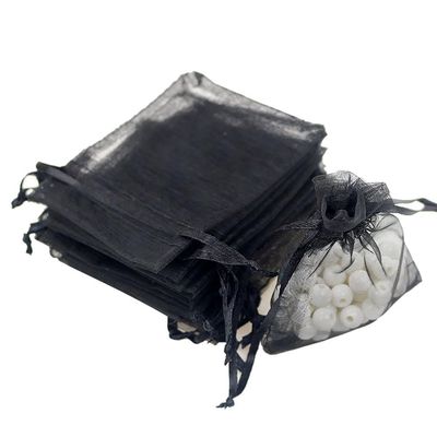 100 Pcs Christmas Organza Bags, Sheer Organza Bags Jewelry Gift Bags Mesh Organza Jewelry Bags Mini Candy Bags for Wedding Party Christmas Festival (Black)