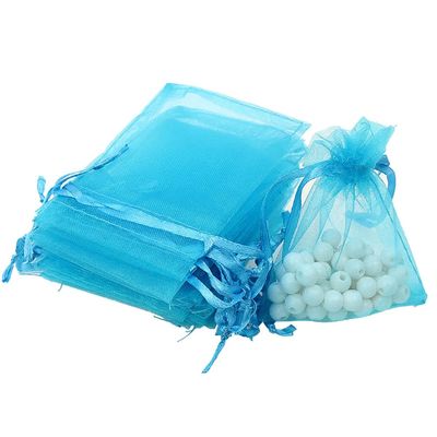 100 Pcs Christmas Organza Bags, Sheer Organza Bags Jewelry Gift Bags Mesh Organza Jewelry Bags Mini Candy Bags for Wedding Party Christmas Festival (Lake Blue)