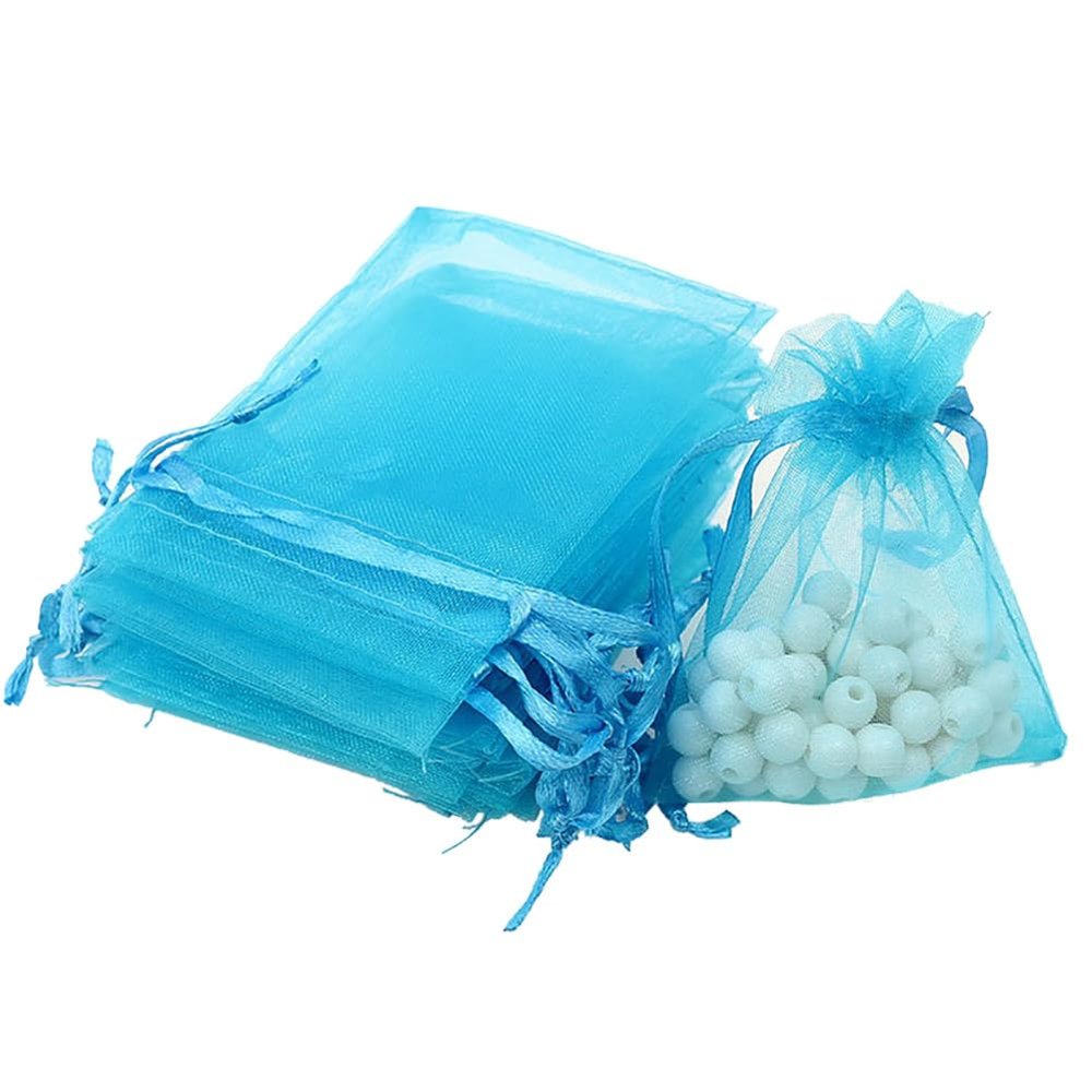 100 Pcs Christmas Organza Bags, Sheer Organza Bags Jewelry Gift Bags Mesh Organza Jewelry Bags Mini Candy Bags for Wedding Party Christmas Festival (Lake Blue)
