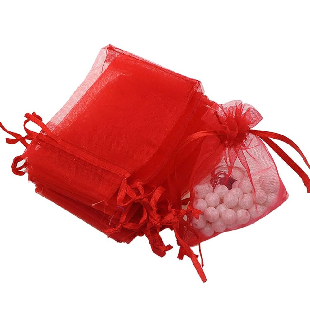 100 Pcs Christmas Organza Bags, Sheer Organza Bags Jewelry Gift Bags Mesh Organza Jewelry Bags Mini Candy Bags for Wedding Party Christmas Festival (Red)
