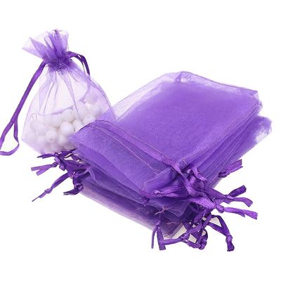 100 Pcs Christmas Organza Bags, Sheer Organza Bags Jewelry Gift Bags Mesh Organza Jewelry Bags Mini Candy Bags for Wedding Party Christmas Festival (Purple)