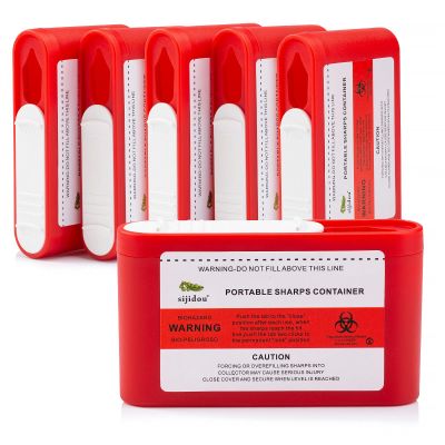 6 Pack Portable Sharps Container for Travel and Home Use,Pocket Travel Sharps Disposal Container,Specially Designed for Diabetic Needles and Test Strips Compact Size for Travel and Daily Personal Use