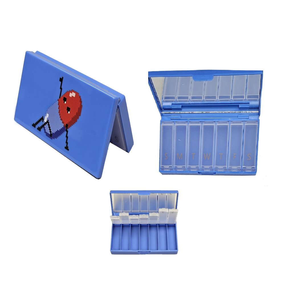 1-Pack Weekly Mirrored Pill Organizer Box 7 Day with One-Side Large Mirror,Easy Filling Portable Compact Lightweight Pill Case for Medication/Vitamins/Fish Oils/Supplements