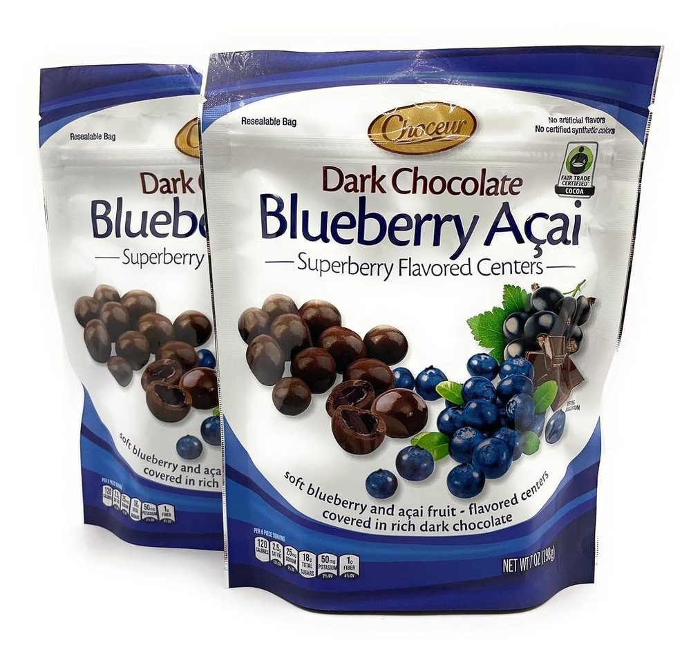 2-PACK Superberry Blueberry Acai Dark Chocolate Bonbons Fair Trade Certified Premium Dark Chocolate Treats with Soft Blueberry Center, No Artificial Colors or Flavors Delicious and Energizing Gourmet Candy for a Perfect Daily Indulgence