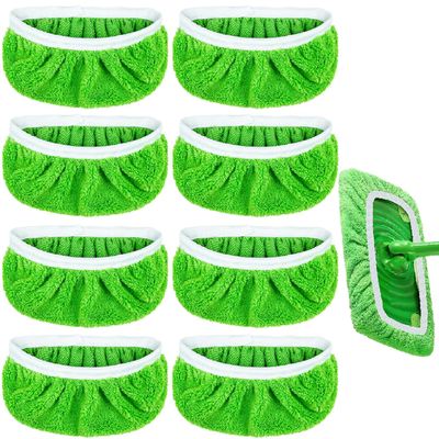 8 Pack Reusable Microfiber Mop Pads for Swiffer Sweeper - Wet & Dry Cleaning Cloths - Mop Head Replacement Washable Refills for Household Floors (8Pack Green)
