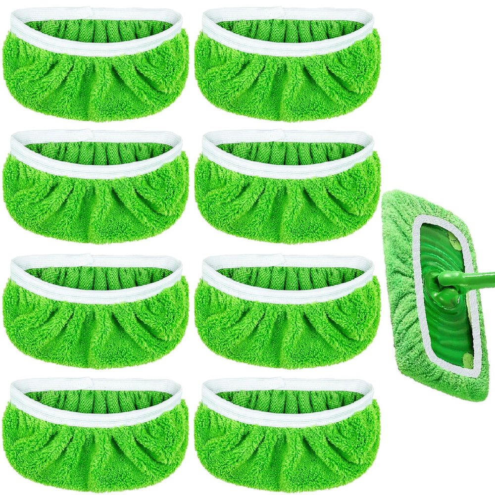 8 Pack Reusable Microfiber Mop Pads for Swiffer Sweeper - Wet & Dry Cleaning Cloths - Mop Head Replacement Washable Refills for Household Floors (8Pack Green)