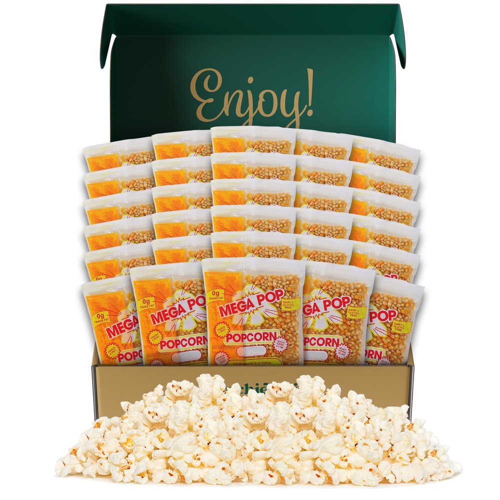 Munchie Gift Box (12 count) 8 oz Popcorn Machine Popcorn Packets Mega-pop Popcorn Oil and Salt Kit with Coconut Oil- Flavored Popcorn- Butter Corn/Oil/Salt Kits - All-in-One