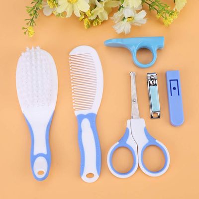 Baby Hair Brush, 6pcs Convenient Daily Baby Nail Clipper Scissors Hair Brush Comb Manicure Care Kit (Blue