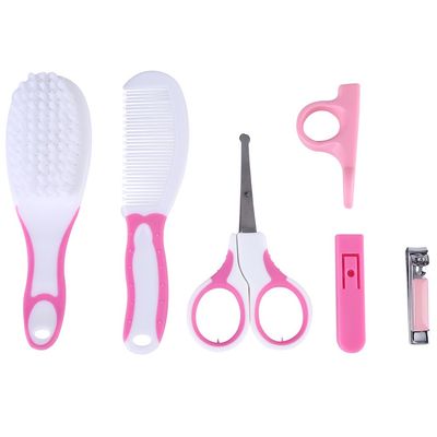 Baby Hair Brush, 6pcs Convenient Daily Baby Nail Clipper Scissors Hair Brush Comb Manicure Care Kit (Pinkish