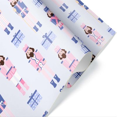 Cute Pastel Nutcracker Christmas Gift Wrap, Xmas Decoration Thick Wrapping Paper, Holiday Decor (Purple, 12 foot x 30 inch roll)