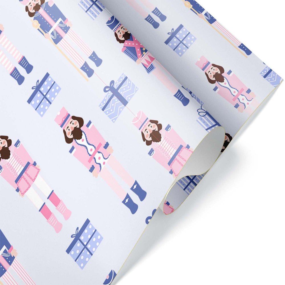 Cute Pastel Nutcracker Christmas Gift Wrap, Xmas Decoration Thick Wrapping Paper, Holiday Decor (Purple, 12 foot x 30 inch roll)