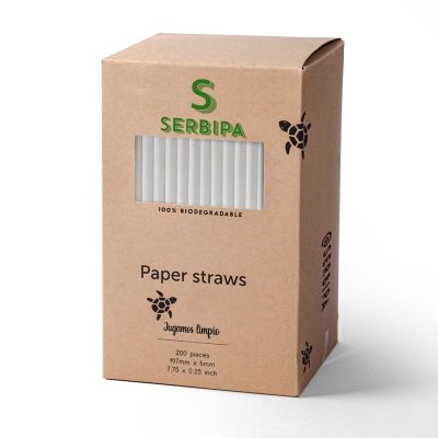 200 White Super Sturdy 4 layers paper Straws Individually wrapped, for Drinking, Parties, Baby Showers, Anniversaries, Weddings, Restaurants, Food Services. [197mm/6mm] - [7.75inch/0.25 inch]