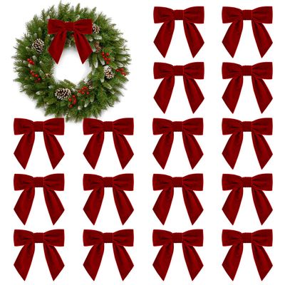 16Pcs Christmas Velvet Bows, 4.3" Vintage Velvet Ribbon Bows for Christmas Tree Garland Wreath Gift Wrapping DIY Crafts Wedding Decor (Red)