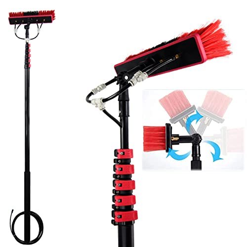 12ft/3.6m-36ft/10.8m Telescopic Rod Water Brush, Solar and Window Cleaning Pole with Brush/Water Powered Telescopic Brush Vent Cleaning System