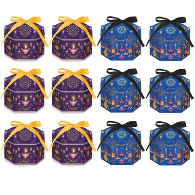 KYMY Diwali Treat Boxes, 12pcs Happy Diwali Goodie Candy Gift Boxes for Snack Sugar Chocolate, India Festival of Lights Gift Decorations for India Festival Party Favor
