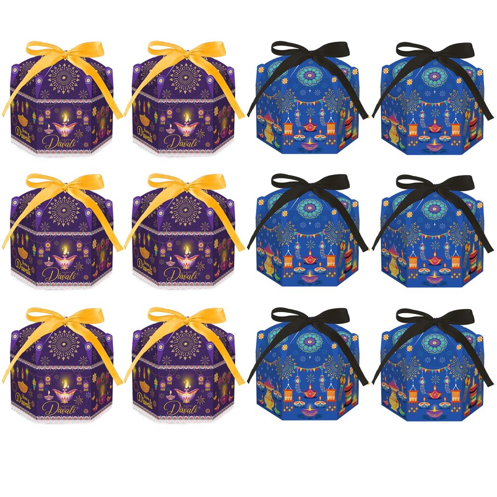 KYMY Diwali Treat Boxes, 12pcs Happy Diwali Goodie Candy Gift Boxes for Snack Sugar Chocolate, India Festival of Lights Gift Decorations for India Festival Party Favor