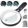 Large Magnifying Glass with 37 LED Light, 10X 20X 45X Handheld Illuminated Lighted Magnifier with 3 Light Modes Rechargeable Magnifying Glass for Seniors Reading, Inspection (White & Black) view 1