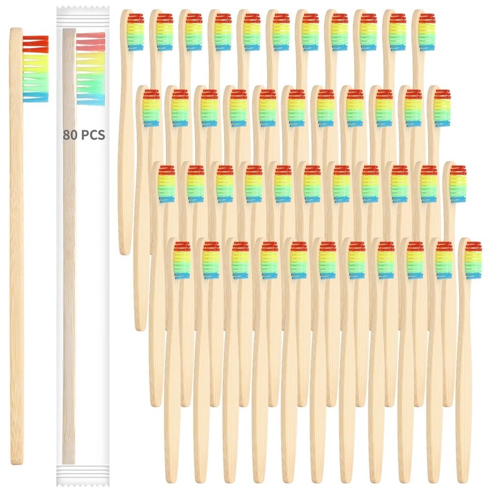 80 Pcs Soft, Charcoal Soft Resilient Bristles Bamboo Toothbrushes, Adults Toothbrushes for Soft Colorful Travel Use Daily Nylon