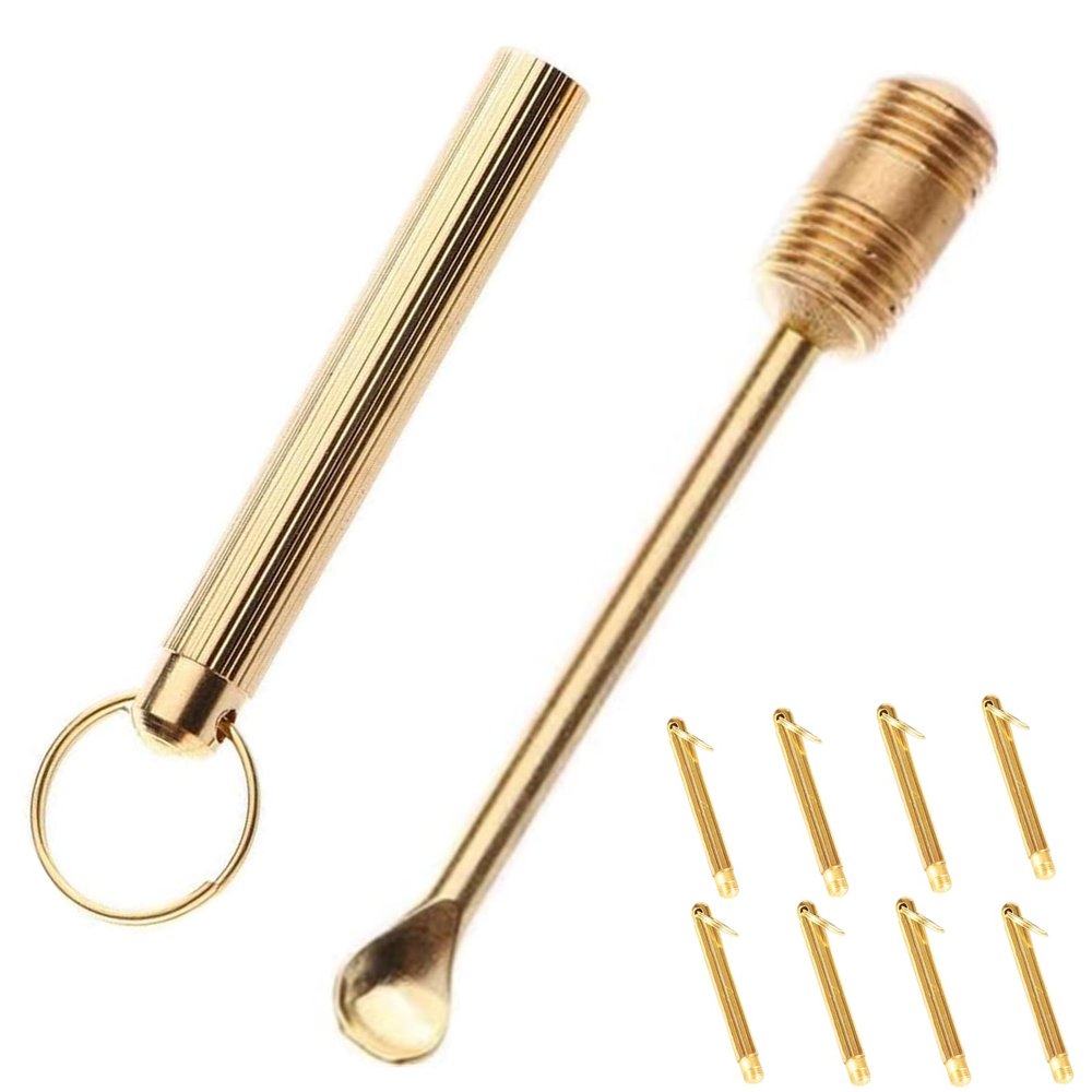 8 Pcs Ear Wax Removal Tool, Folding Type Copper Ear-Pick Cleaner Portable Ear Wax Removal Tools Ear Spoon Attached A Key Ring Mini Tool Supplies