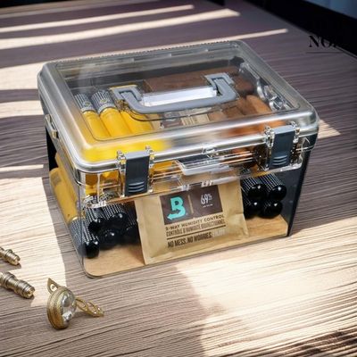 Dual Layer Cigar Humidor Box - Sealed, Temperature Humidity Control, Transparent for Easy Observation - Cedar Wood for Cigar Aging -Includes Hygrometer and 69% Humidification Packs - Large Capacity