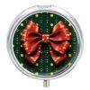 Wrapping Paper with Bow Pill Box Cute Round Pill Case Portable Medicine Tablet Vitamin Holder Organizer for Purse Pocket view 1