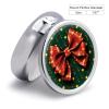 Wrapping Paper with Bow Pill Box Cute Round Pill Case Portable Medicine Tablet Vitamin Holder Organizer for Purse Pocket view 2