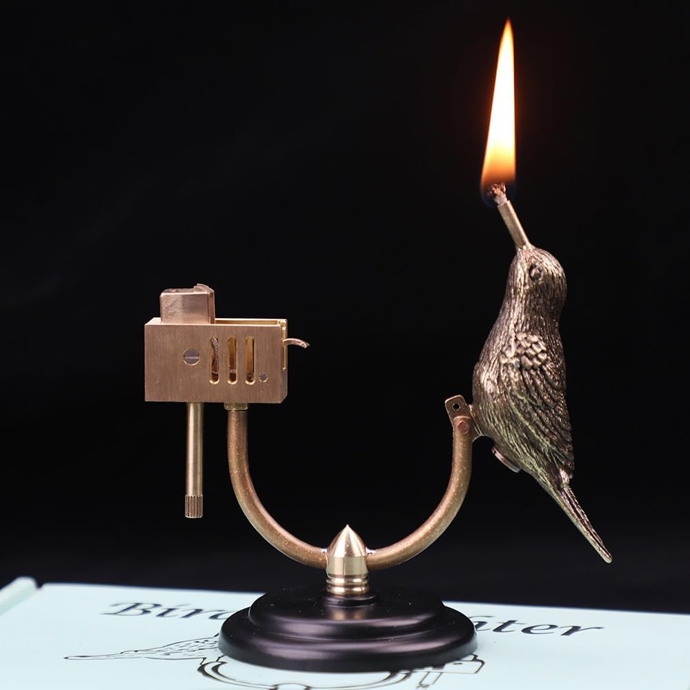Pure Copper Bird Retro Desktop Kerosene Hand-Carved Lighter, Creative Bird Design, Refillable Adjustable Lighter, Suitable for Collection, Decoration and Gifts for Men and Women(Fuel Not Included)(Bla