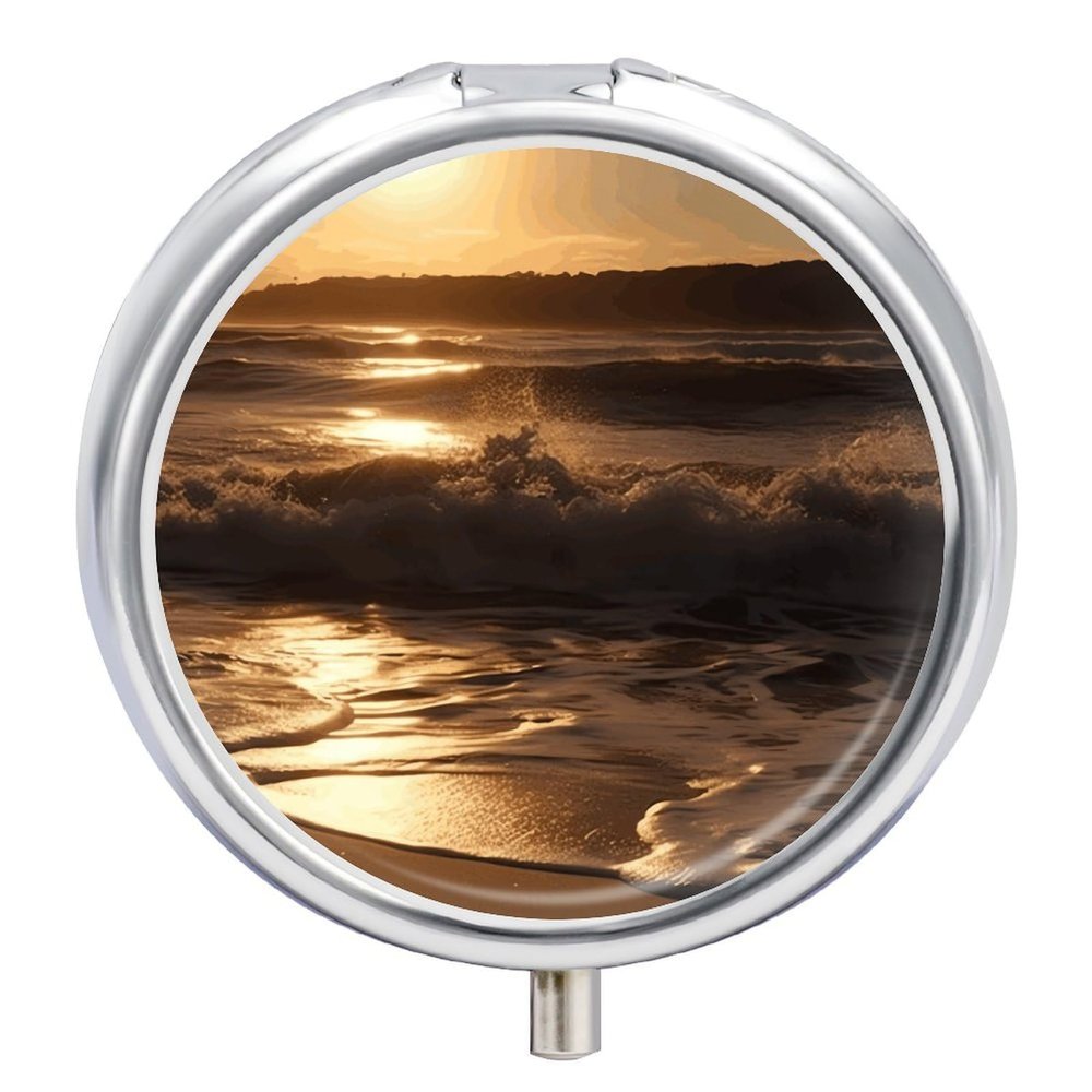 The Waves are Moving Pill Box Cute Round Pill Case Portable Medicine Tablet Vitamin Holder Organizer for Purse Pocket