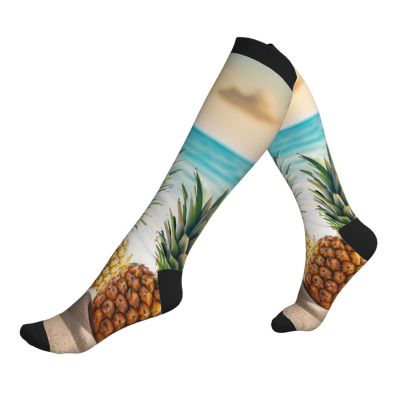 MHGDC Pineapples on the Summer Beach Printed Sports Compression Socks,Travel Wide Calf Graduated Support Socks for Women Mens 15-20mmHg