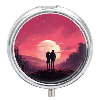 Emotional Imagery Pill Box Cute Round Pill Case Portable Medicine Tablet Vitamin Holder Organizer for Purse Pocket