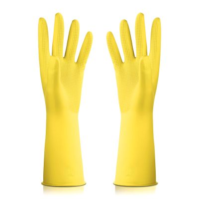 1 pair Reusable Household Gloves, Rubber Dishwashing gloves,Kitchen Cleaning, Working, Painting, Gardening, Pet Care (yellow, M)
