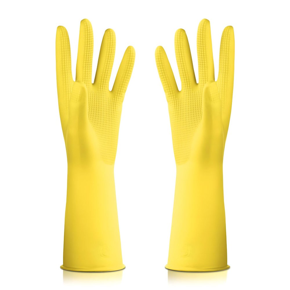 1 pair Reusable Household Gloves, Rubber Dishwashing gloves,Kitchen Cleaning, Working, Painting, Gardening, Pet Care (yellow, M)