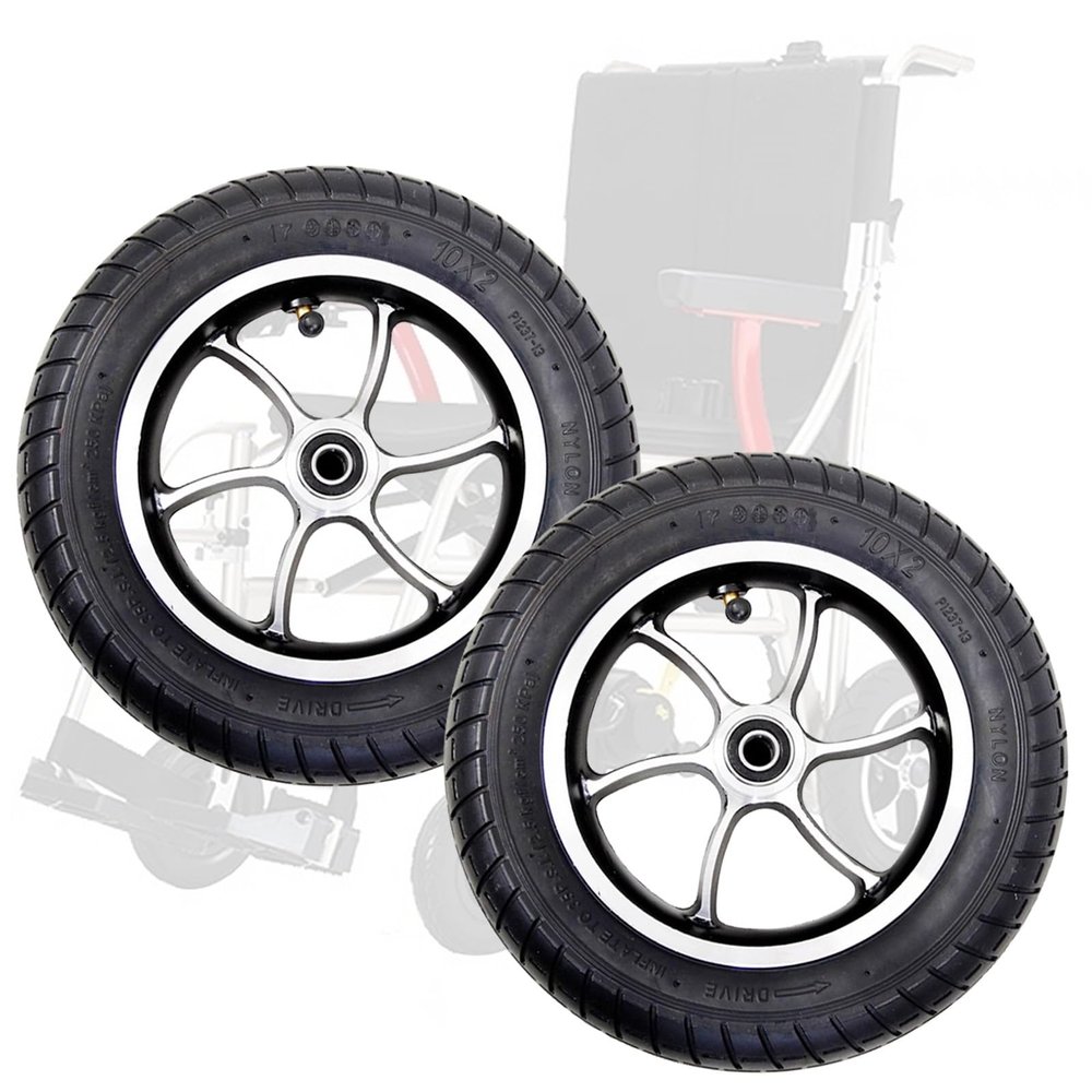 1 Pair of 10inch Wheelchair Front Wheels, Power Wheelchair Accessory, Inflatable Wheelchair Wheels, 1/2" Bearings, Replacement Wheels for Wheelchairs and Walkers