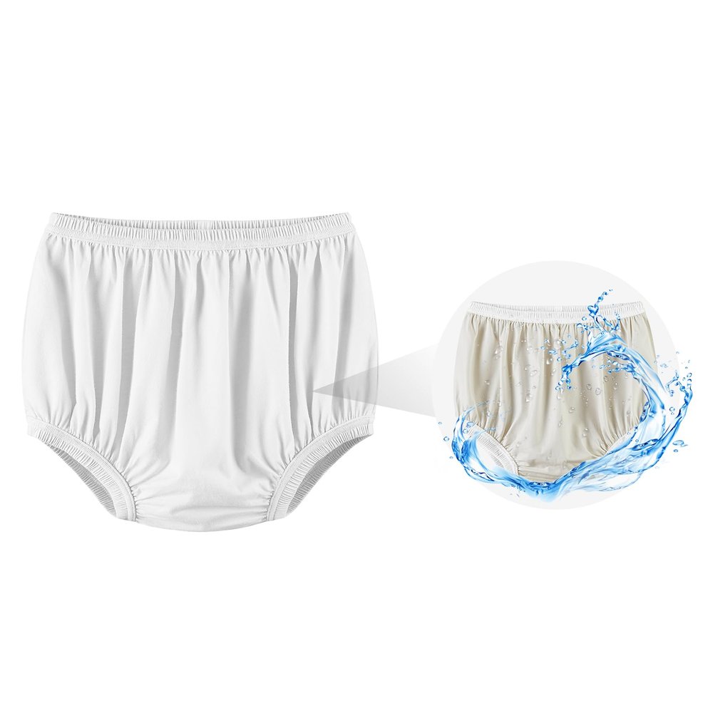 EEOST Adult Diaper Cover for Incontinence Noiseless Leak-Protection Underwear Plastic Pants Over Diapers Waterproof Rubber Pants (White, S(Men Size))
