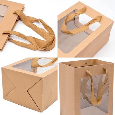 10 pieces of 5.1 * 7.1 * 9.8 inch transparent window kraft paper bags, gift bags with loose straps, handle kraft paper shopping bags, used for Mother's Day graduation birthdays, bride gift packaging, baby gift packaging, wedding gift packaging, bouqu