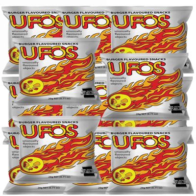 Fiji UFO'S - Burger Flavored Snacks (VALUE Pack Of 12 x 20g EA) So Tasty & Crispy Burger Flavor ... FijiProduct.com
